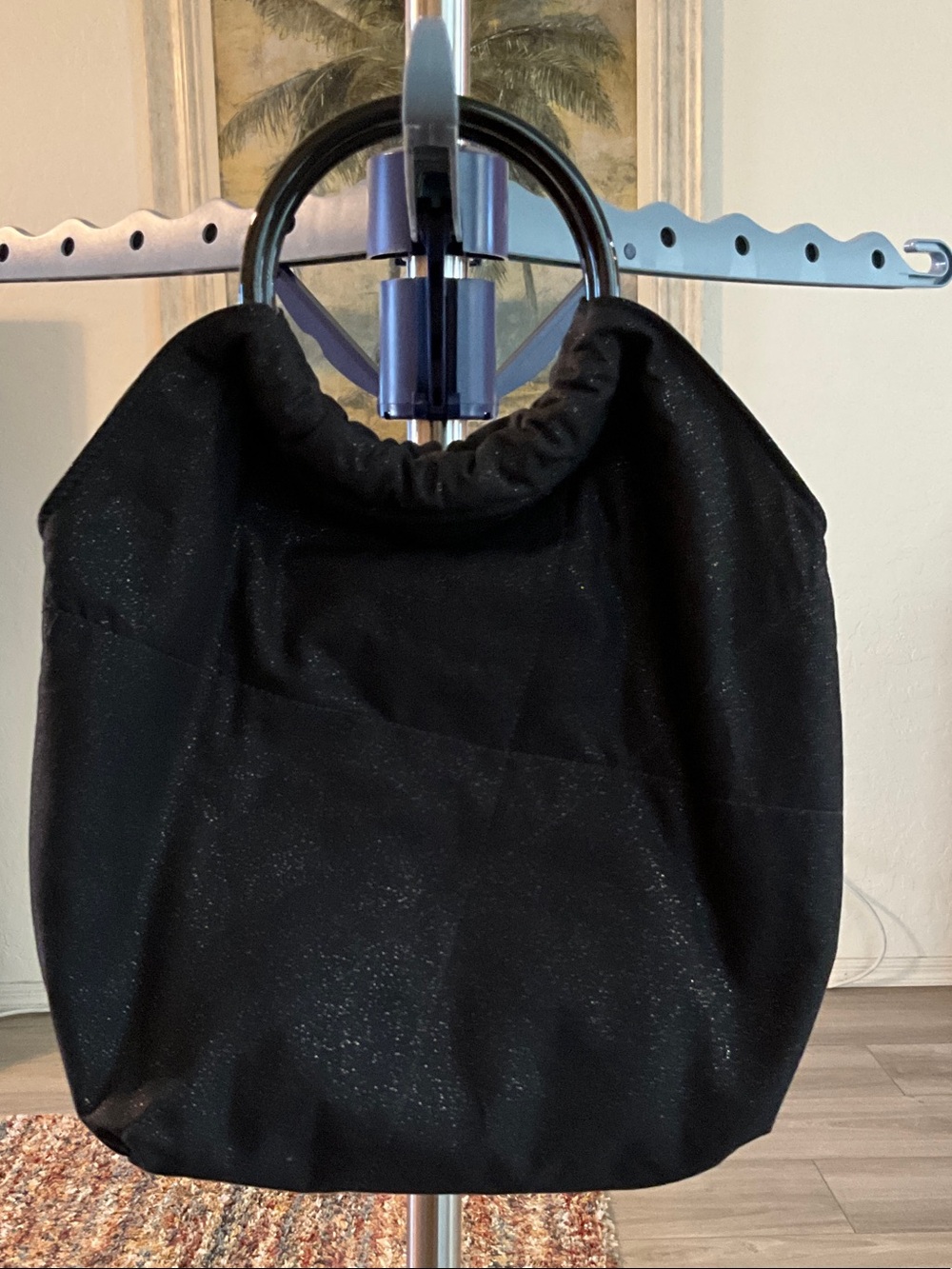 Black Glitter Ring-Handle Women’s Tote Bag